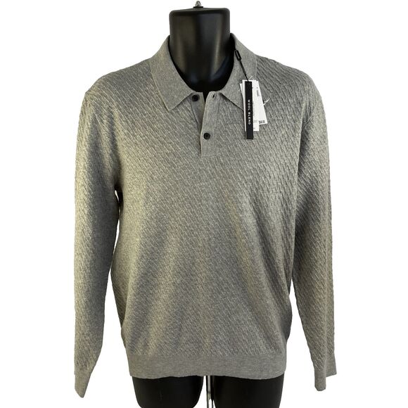 New Mens Tahari Long Sleeve Polo Sweater Size Small NWT Gray Wool Blend - Picture 6 of 7